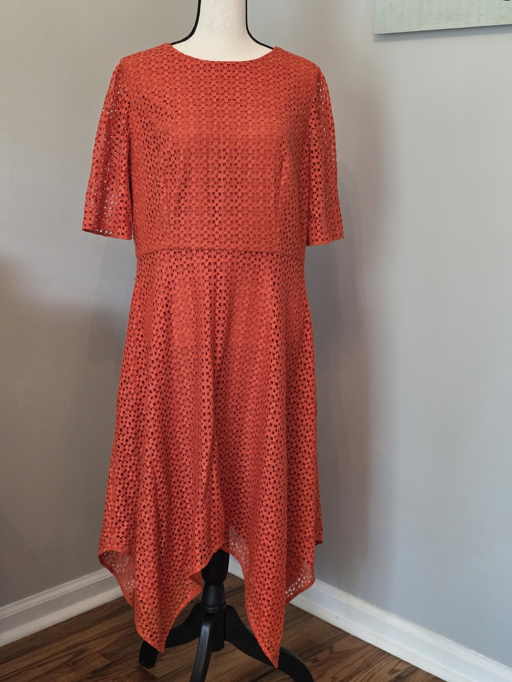 St. John Orange Eyelet High-Low Dress